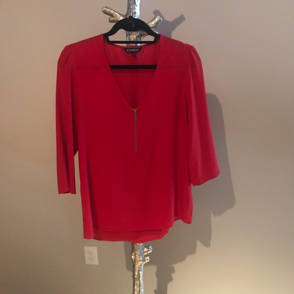 Red Express Zip Front Blouse